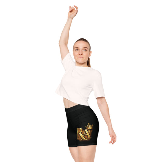 Royal Ascend Black Biker Shorts with Gold 'RA' Crown Logo