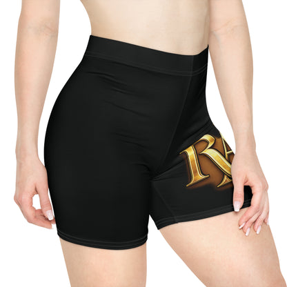 Royal Ascend Black Biker Shorts with Gold 'RA' Crown Logo