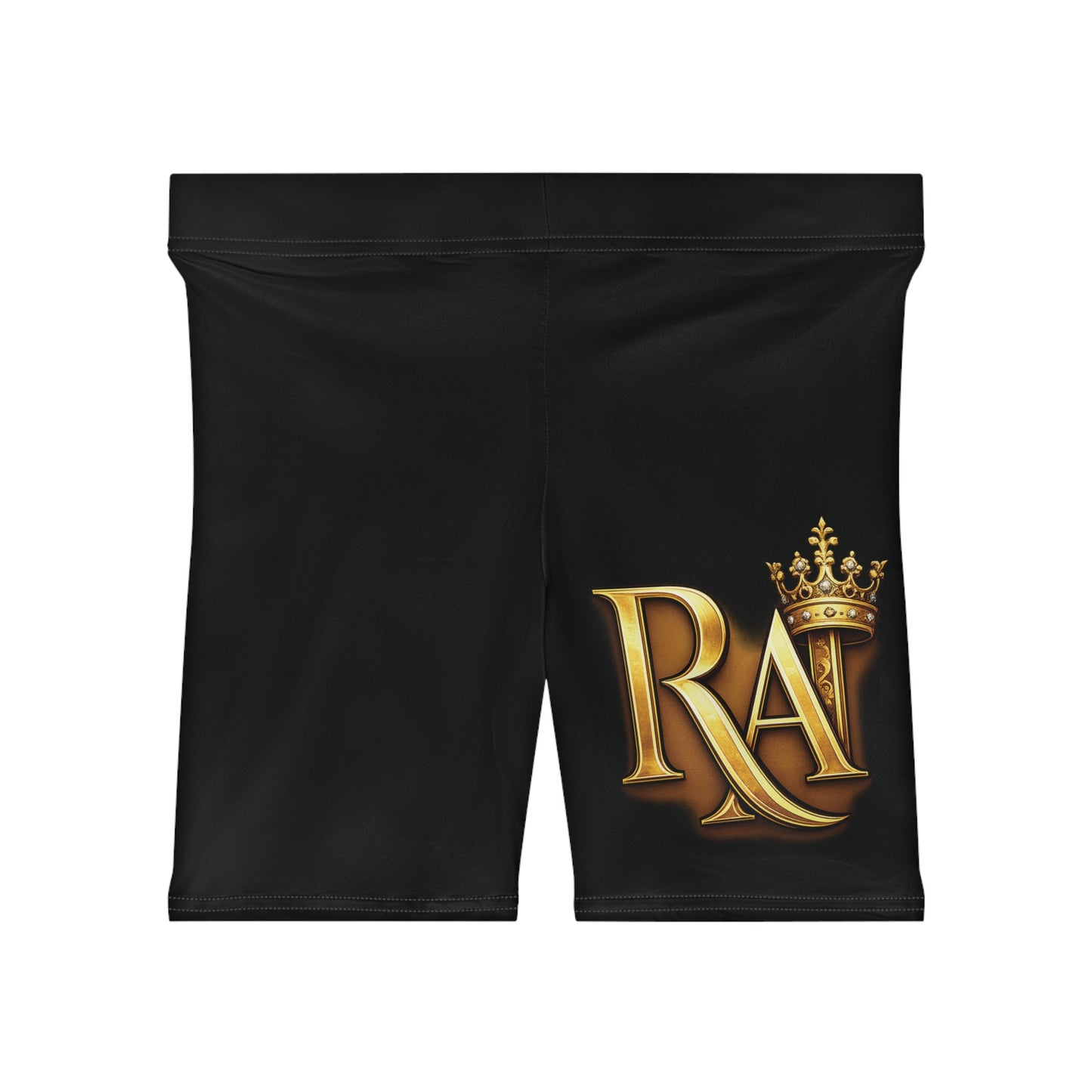 Royal Ascend Black Biker Shorts with Gold 'RA' Crown Logo